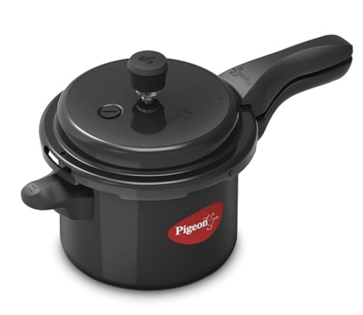 Pigeon By Stovekraft Aluminium Titanium Pressure Cooker Hard Anodised with Outer Lid Induction and Gas Stove Compatible 3 Litre Capacity for Healthy Cooking (Black)